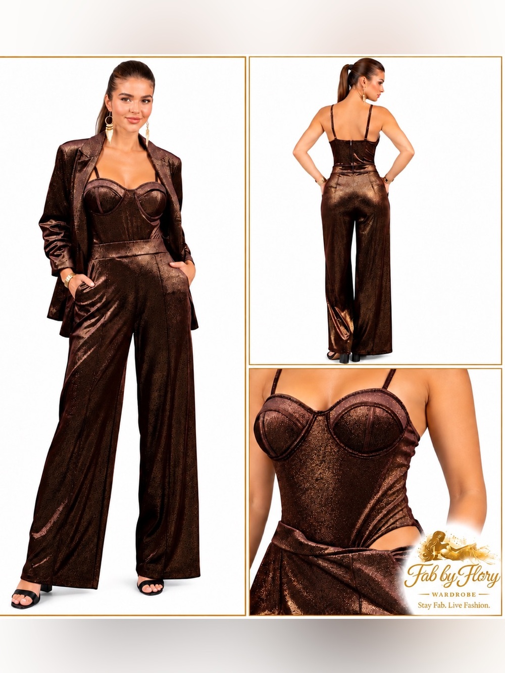 Melrose With Love Gold Foil Velvet 3-Piece Set Brown Gold Size L NWT